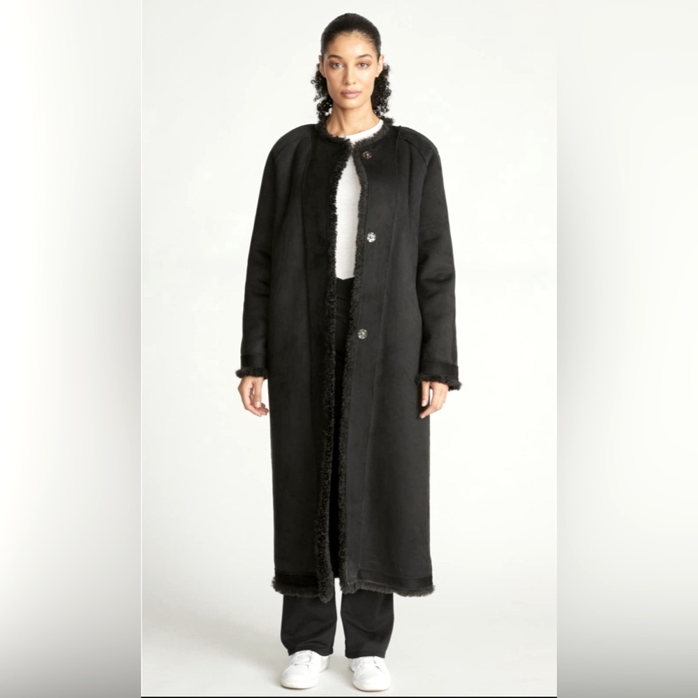 HUDSON JEANS BNWT FULL LENGTH REVERSIBLE FAUX SUEDE/FUR TEDDY COAT L PRICE FIRM